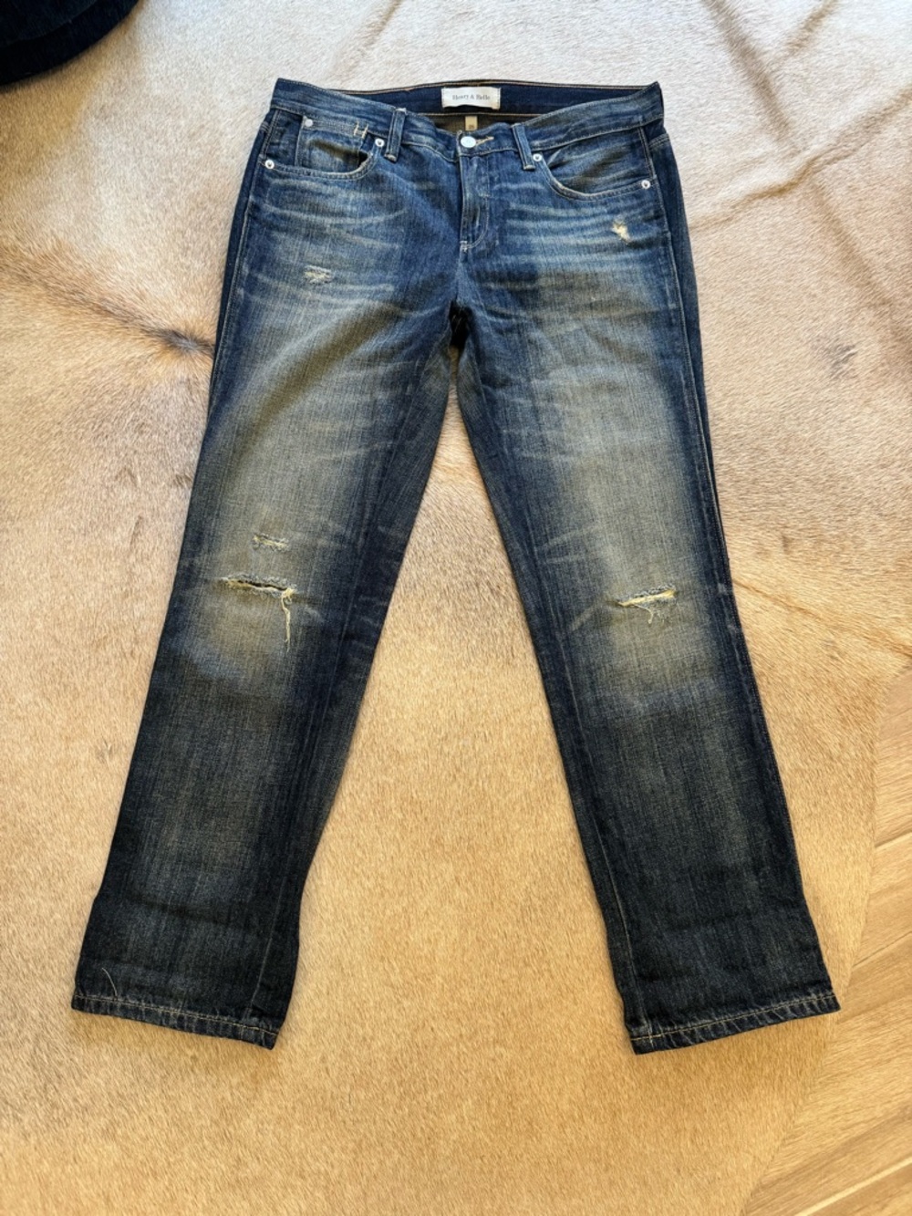 Henry & Belle Women's Boyfriend Jeans - Dark Blue Distressed